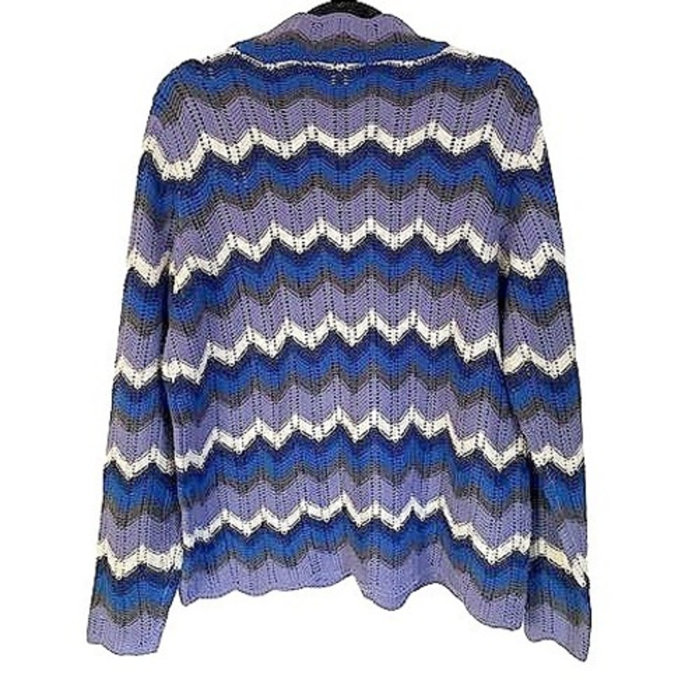 Vtg Westbound Crochet Sweater Size 1X Blue zigzag hippie - Picture 2 of 6